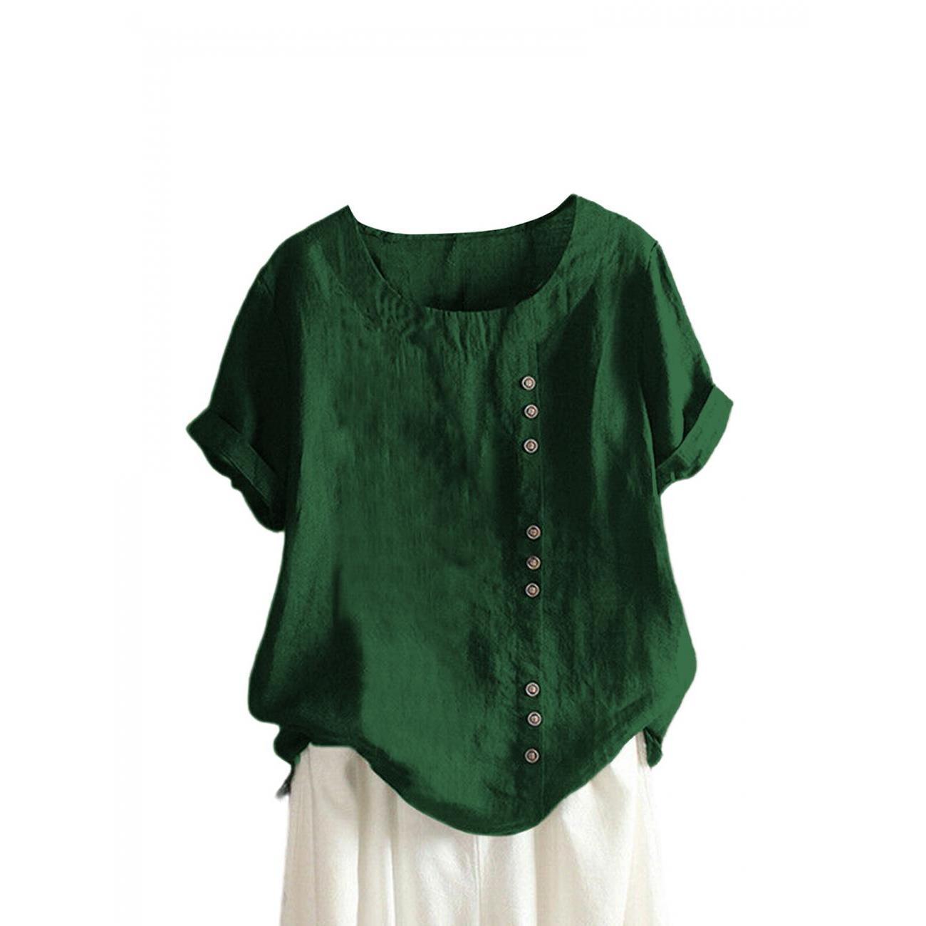 

Plus Size Fake Button T-shirt, Casual Crew Neck Short Sleeve Top For Spring & Summer, Women's Plus Size Clothing