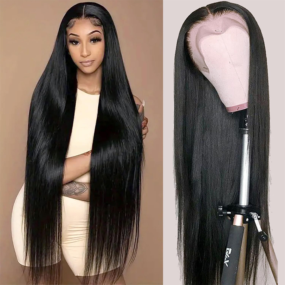 TEMU 13x4 Hd Lace Front Wigs Human Hair Pre 34 Inch Straight Lace Front Wigs For Women Human Hair 200% Density Glueless Transparent Straight Frontal Wigs Human Hair