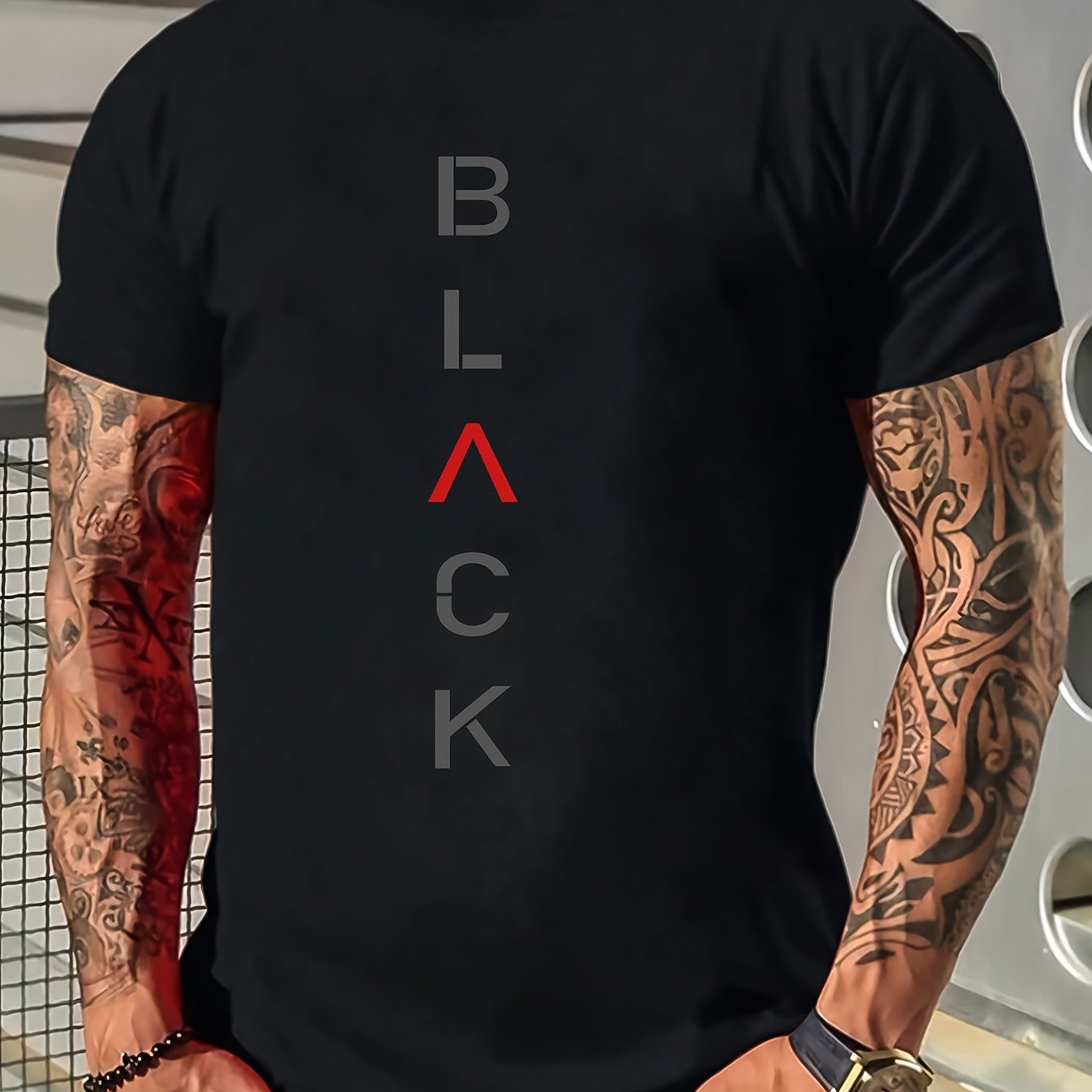 

Plus Size Men's T-shirt, "black" Graphic Print Short Sleeve Tees For Males