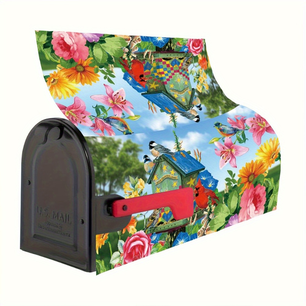 

Animal-themed Magnetic Mailbox Cover Set With Vivid Flowers & Birds, Durable Outdoor Garden Mailbox Wrap Decoration, Fits Standard Sized Mailboxes - Pack Of 1