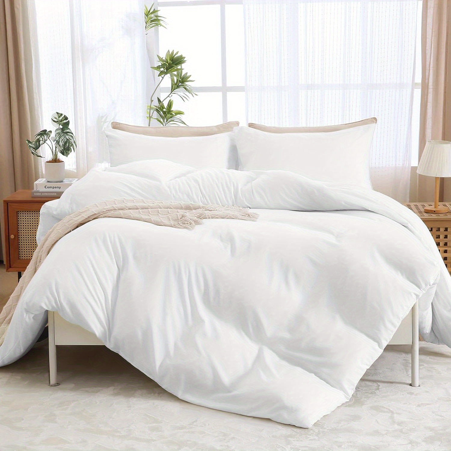 

White Duvet Cover Queen Size, Soft Double Brushed Duvet Covers Set 3 Pieces, Warm Comforter Cover With Zipper Closure And 2 Pillow Cases (90"×90")