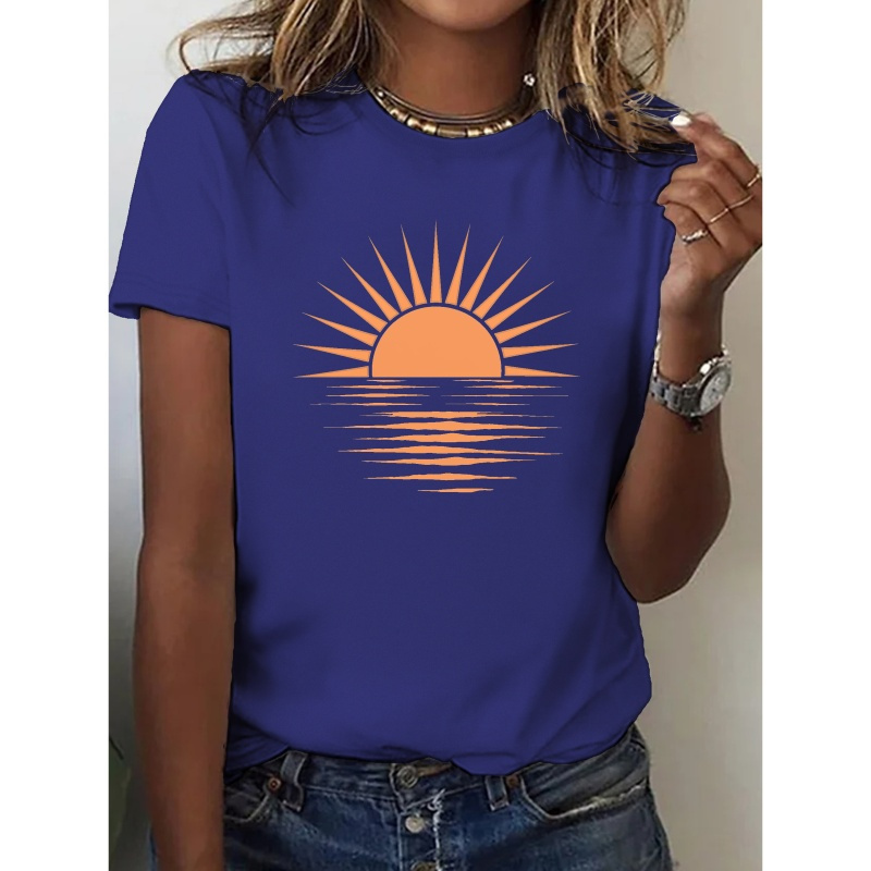 

Reflection Partially Sun Illustration Pure Casual Women's Tshirt Comfort Fit