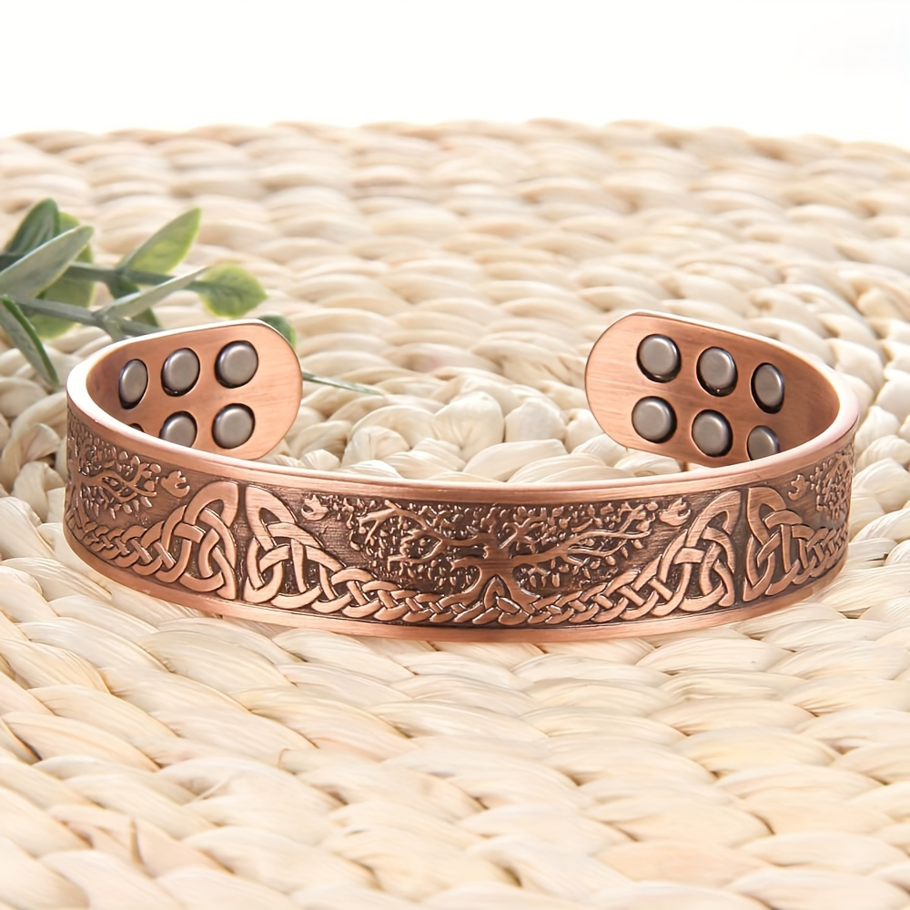 

1pc 99.99% Pure Copper Magnetic Bracelet, Life Of The Tree Carving Cuff Bangle With 18 Magnets, Adjustable Size