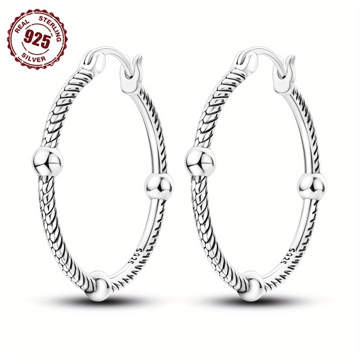 TEMU 1 Pair Classic Snake Chain Hoop Earrings, 925 Sterling Silver Plated, Geometric , Simple Elegant Jewelry For Women, Daily & Gift Occasions