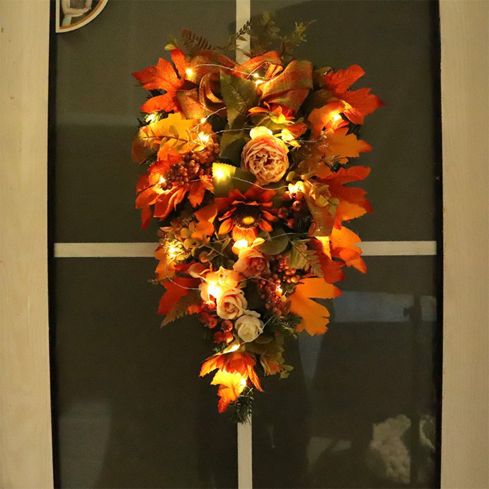 

21 Inch Fall Autumn Wreaths For Front Door Thanksgiving Door Decorations Decor Outside Garland Artificial Faux Berries Pumpkins Yellow Sunflower Yard Signs