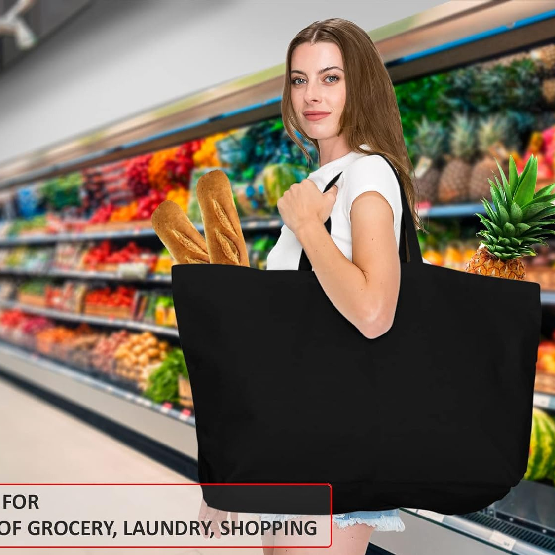 Sac Fourre-tout En Toile Réutilisable Pour Femme - Grande Capacité, Motifs Fleurs - Pour Shopping, Travail, Plage - 8