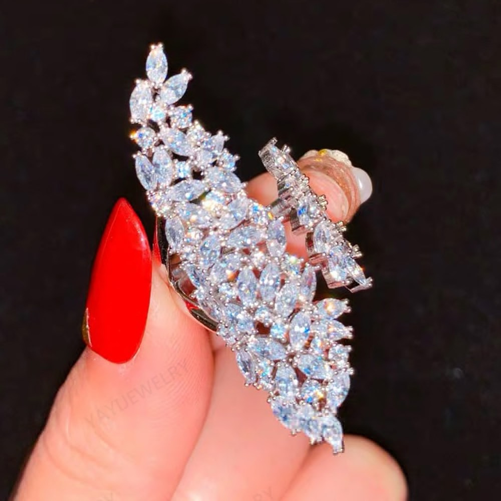 TEMU Gorgeous Promise Adjustable Opening Leaf Ring Inlaid Shining Cubic Zirconia Engagement Wedding Band For Female Evening Party Decor Multi Sizes