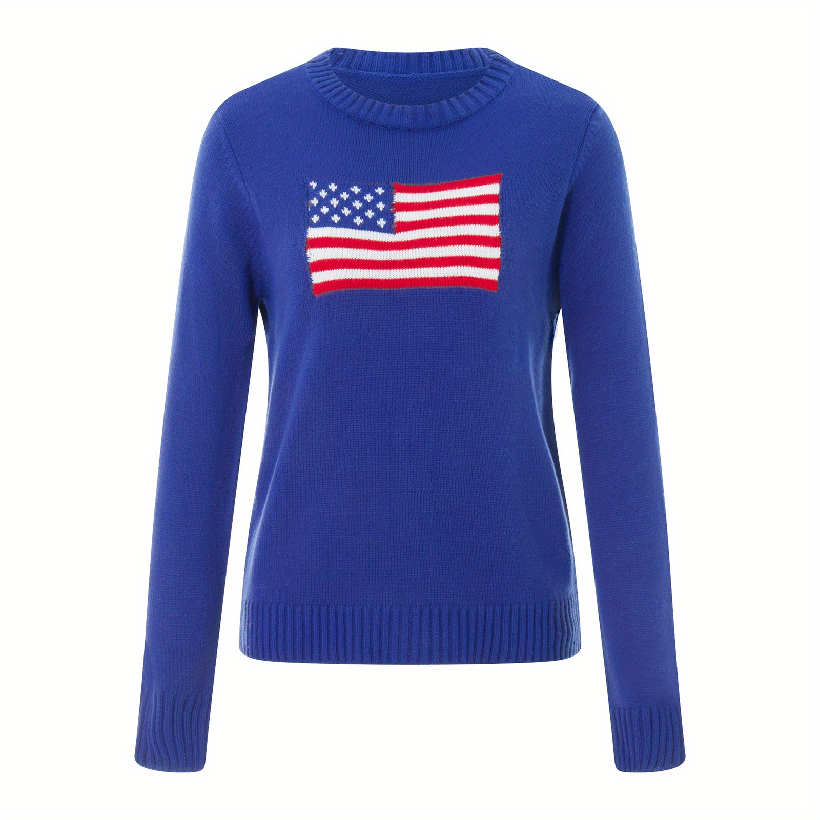 

Women's Flag Pattern Long Sleeve Round Neck Sweater Casual Loose Pullover Sweater