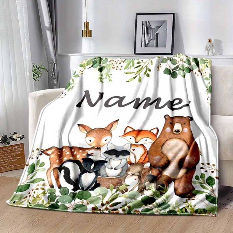

Personalized Woodland Animal Flannel Throw Blanket - Custom Name, Soft & Lightweight For Bedroom, Sofa, Travel - All-season Comfort, Machine Washable