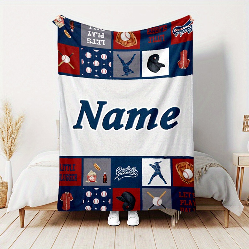 

Personalized Baseball Sports Flannel Blanket - Custom Name Cozy Polyester Throw For Sofa, Bed - All-season Lightweight Chunky Knit Travel Blanket - Machine Washable - Ideal Gift For All Occasions