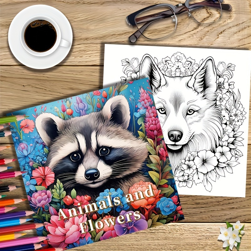 

Deluxe Animal & Flower Coloring Book - 22 Thick Pages, Perfect For Teens & Up, Ideal Birthday Or Holiday Gift, Aesthetic School Notebook