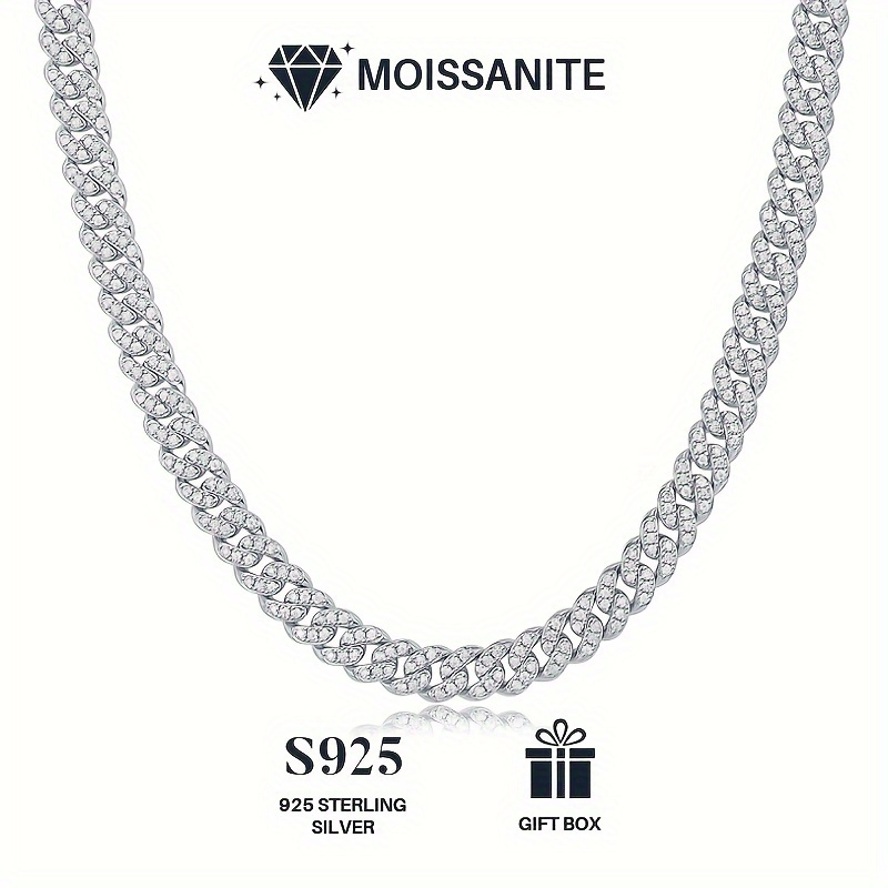 1 Piece Moissanite Necklace, 925 Sterling Silver, Cuban Chain, Men's ...