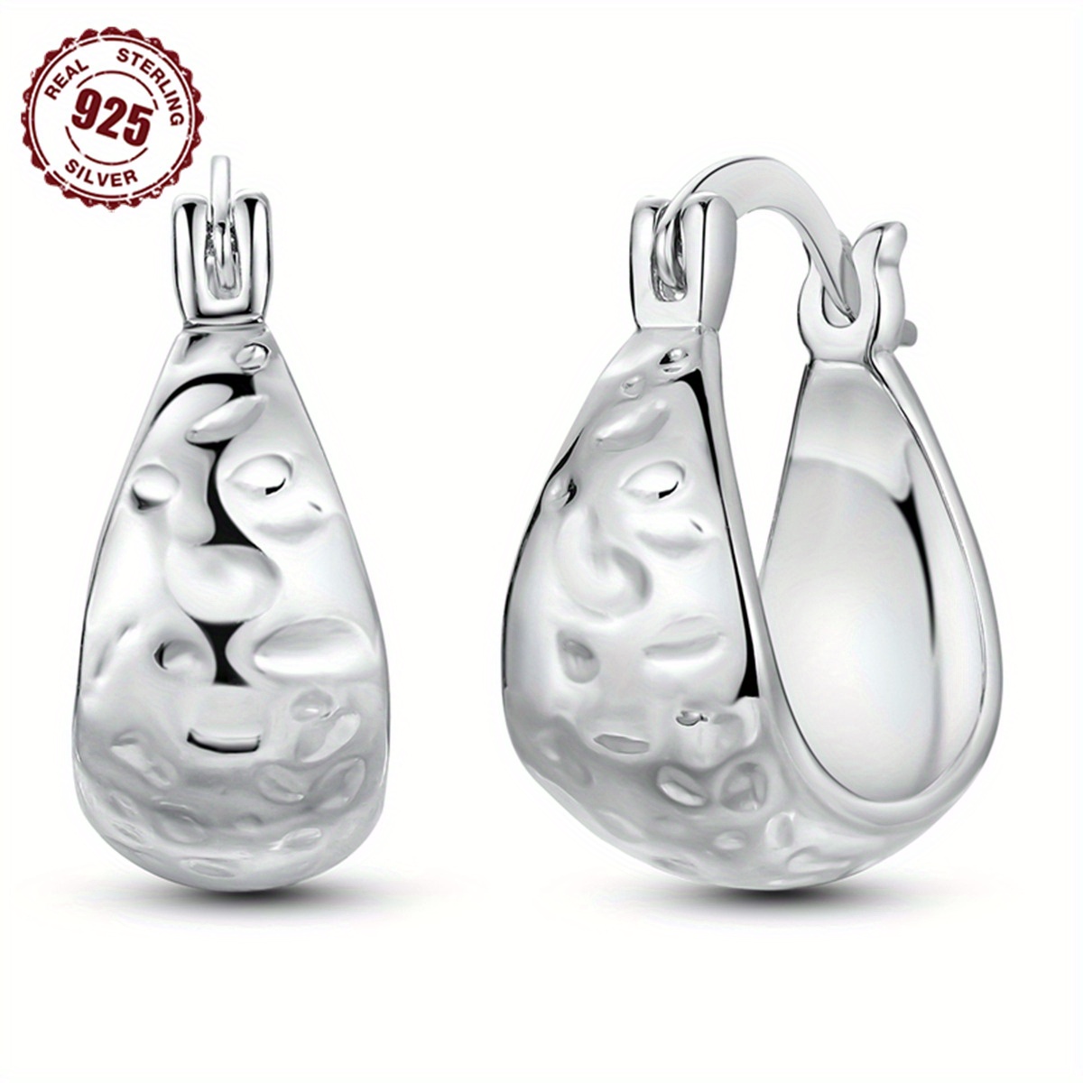 TEMU 1 Pair Classic Teardrop Script Numeric Symbols 925 Sterling Silver Hoop Earrings, Simple Geometric , Silver Plated Fashion Jewelry For Daily And Gift Occasions