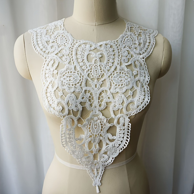 

1pc 3d Embroidered Venise Lace Neckline Collar - Floral Lace Fabric Trim For Diy Sewing And Craft Decoration, Elegant Cutwork Design, Available In Multiple Colors