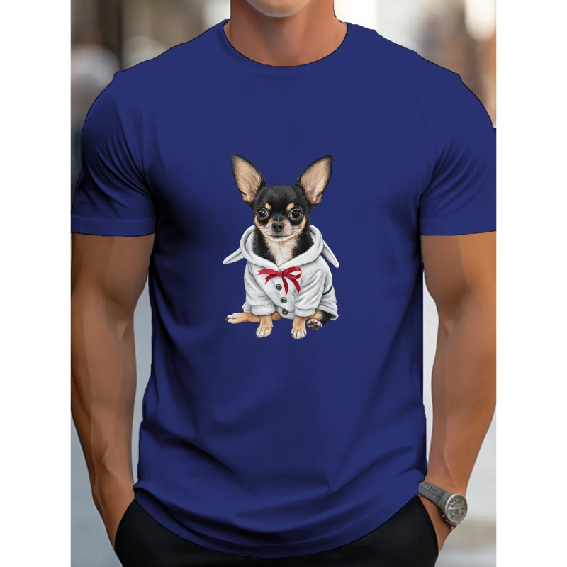 

Men's Casual Chihuahua Rabbit Print T-shirt - Soft Polyester, Short Sleeve, Crew Neck, Summer Tee