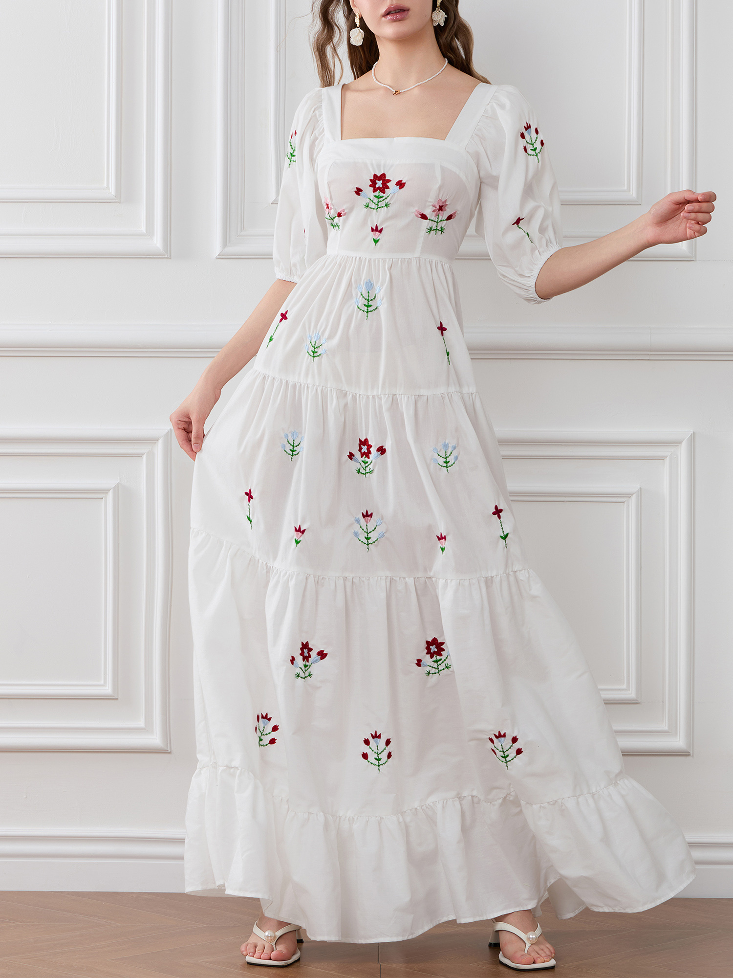elegant shoulder long dress cotton blend peplum style - Temu