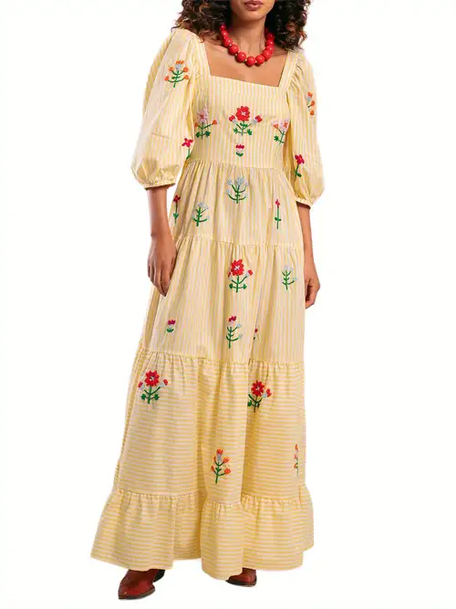 summer dresses with elbow length sleeves Flowy Midi Lace Dress MELON SUGAR / XL Hand wash in cold water recommended Sakkas Womens Henley Neck Elbow