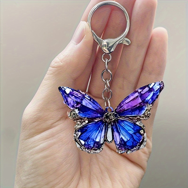 

1 Pc Boho Purple Butterfly Keychain, Sparkling Acrylic Animal Charm With Silvery Clasp, Elegant Accessory For Bags, Backpacks, & Cars, Ideal For Women