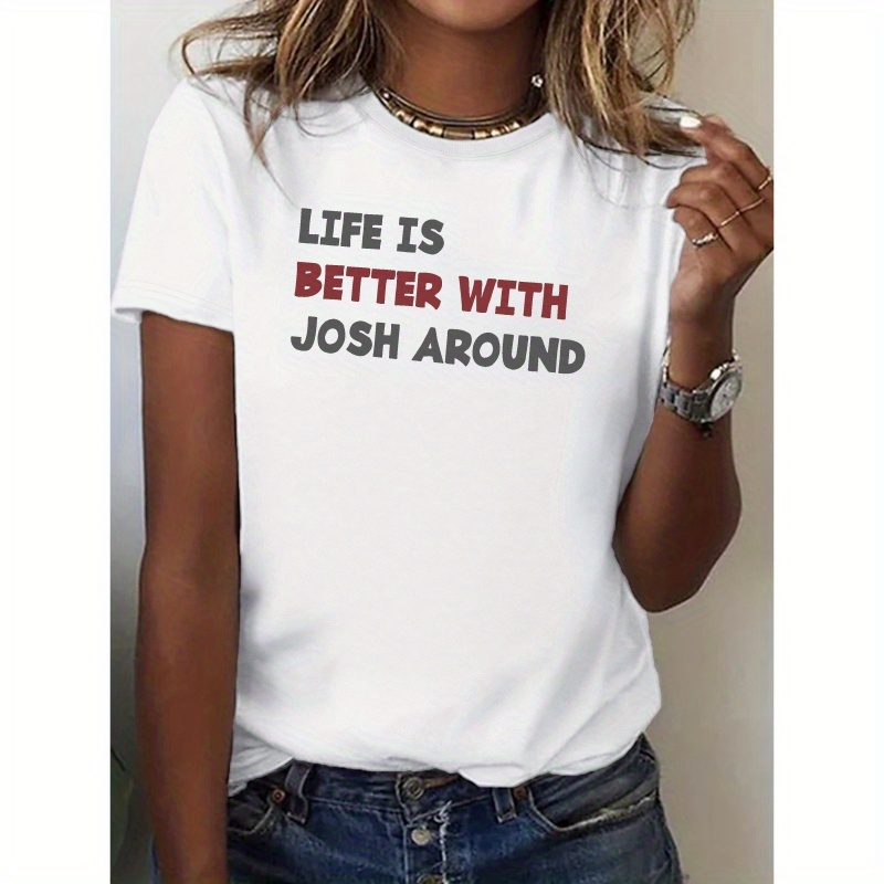 

Life Print T-shirt, Casual Crew Neck Short Sleeve T-shirt For , Women's Clothing
