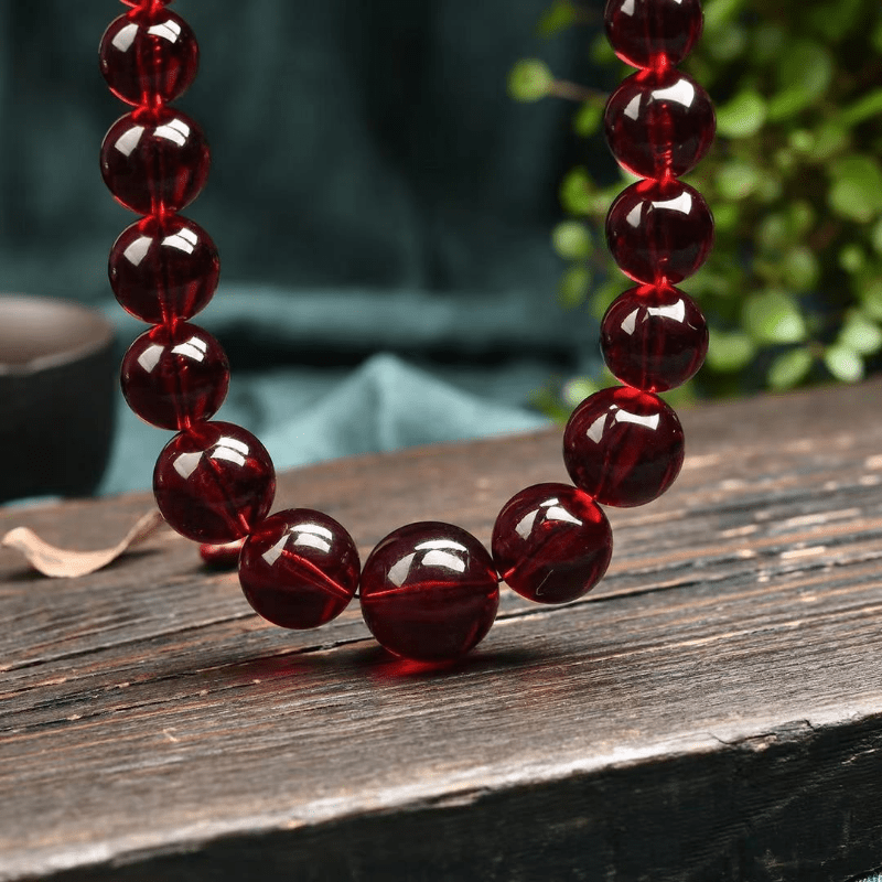 

1pc Natural Russian Beeswax Blood Amber Bead Tower Chain Necklace, Men's And Women's Round Beads Amber Bead Chain