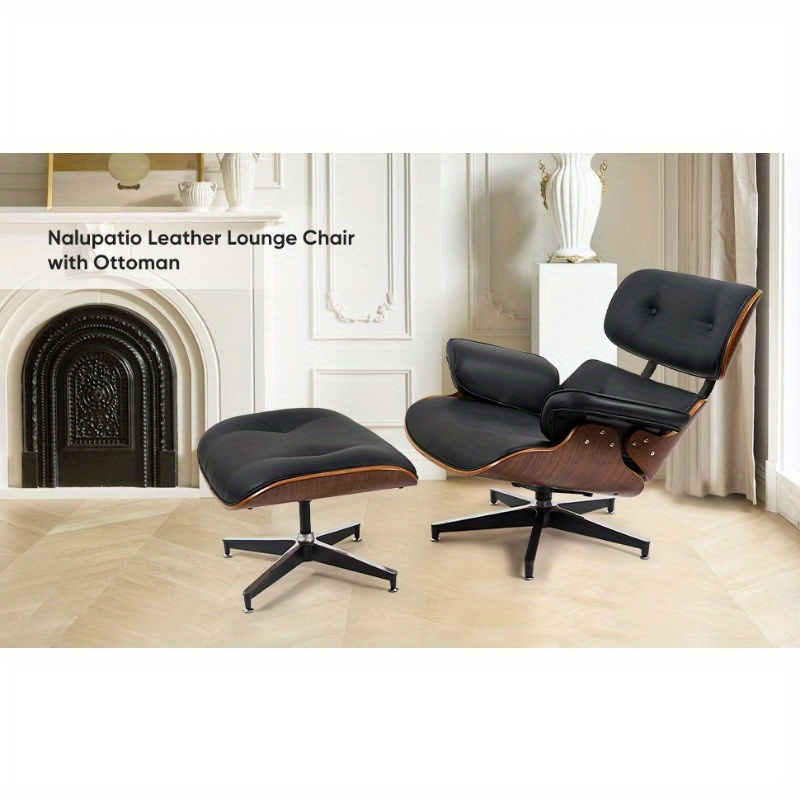 TEMU Authentic Leather Reclining Chair Accompanied By An Ottoman, Featuring Design With Armrests, A Mid-century , And A Sturdy Base Suitable For Living Rooms, Bedrooms, Or Offices