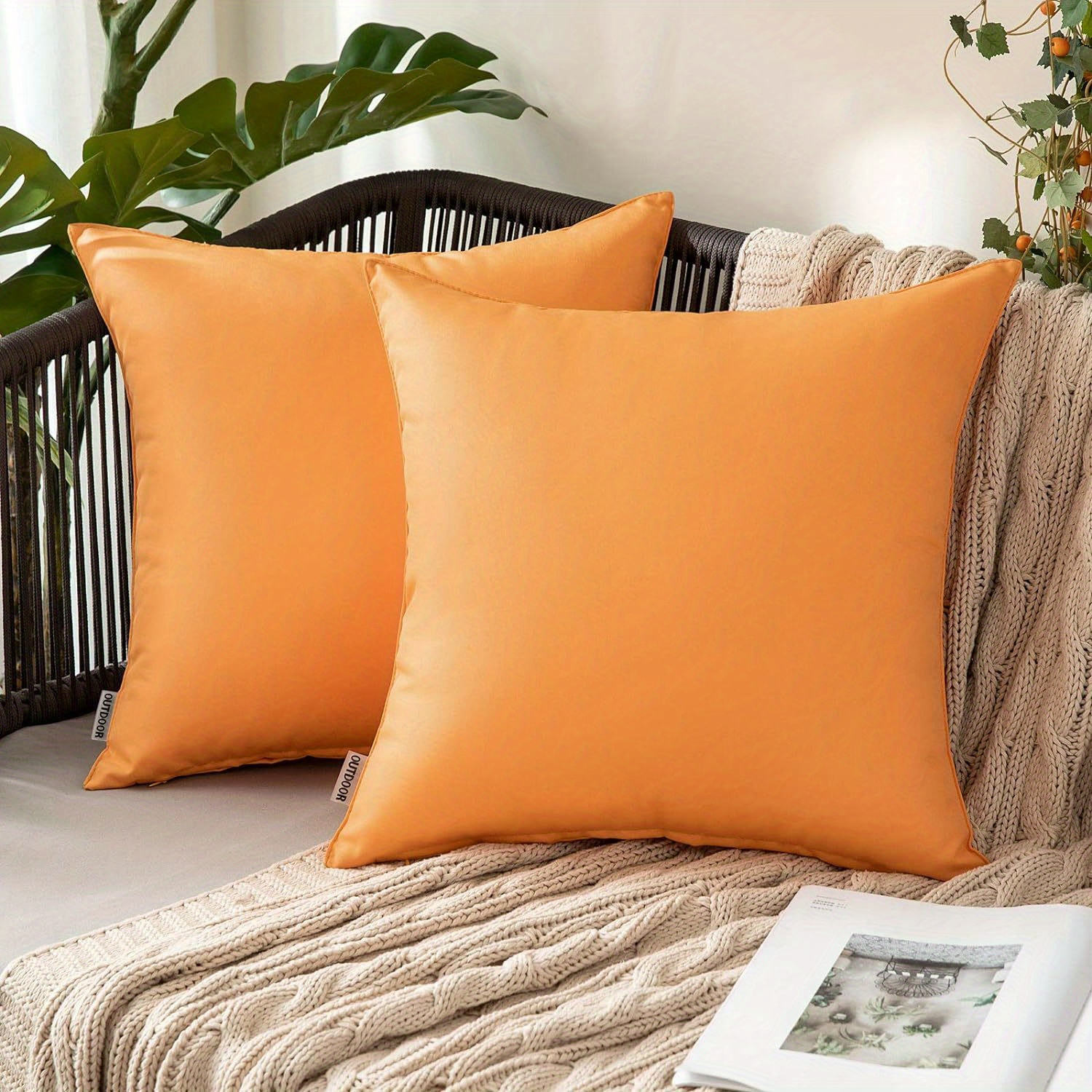 

Pack Of 2 Decorative Outdoor Waterproof Pillow Covers Garden Cushion Sham Throw Pillowcase Shell For Spring Patio Tent Couch 18x18 Inch Orange Yellow