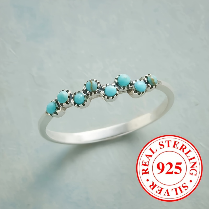 

925 Sterling Silver Ring Inlaid Turquoise Engagement Wedding Ring Evening Party Decor High Quality Jewelry (1.6g/0.06oz)