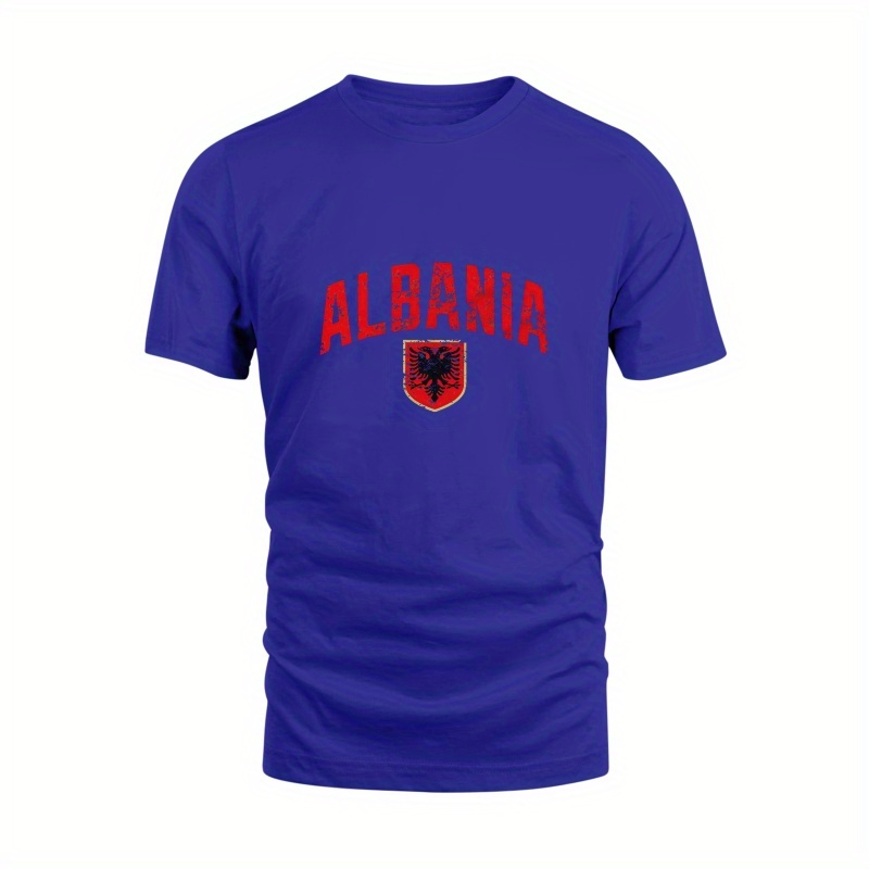 

Albania Country Flag Print, Men's Crew Neck Short Sleeve T-shirt, Casual Comfy Fit Top For Summer