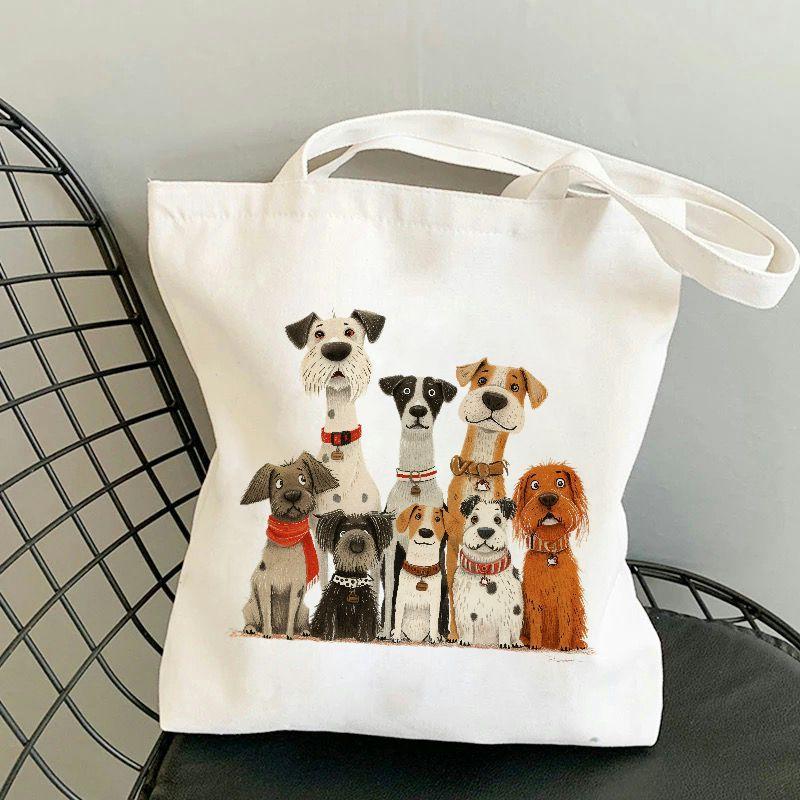 

Cute Dogs Print Reusable Grocery Bags Travel & Daily Use, Canvas Tote Bags Canvas Tote Bag Aesthetic