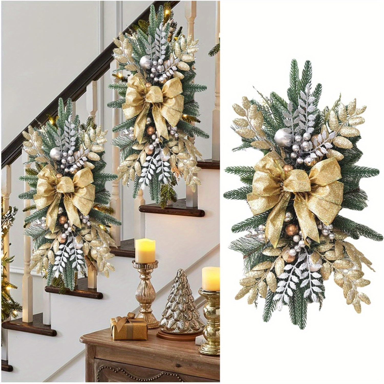 

1pc Christmas Wreath Stairway Trim Handmade Wreaths Christmas Staircases Wreaths Decorations, Artificial Christmas Wreath Garland For Stairs, For Home Party Shopwindow Stair Christmas Decoration