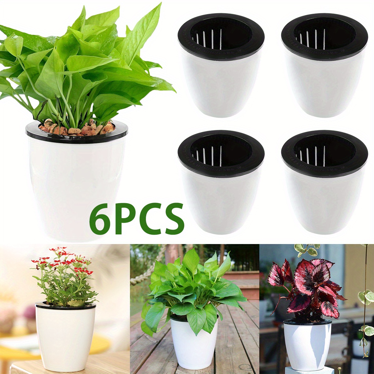 

6pcs Self-watering Plastic Flower Pots, 4.7-inch, Indoor & Outdoor Decorative Planters For Golden Devil Ivy And Violet, Planter Pots