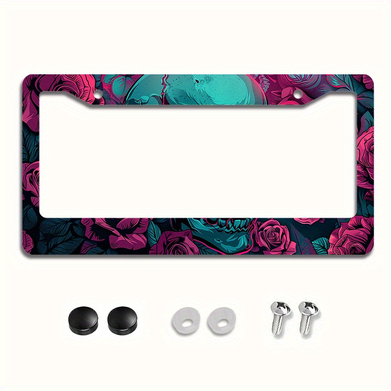 

Floral Design Metal License Plate Frame - Car Tag Cover With Installation Accessories, Fits Standard Us Plates, 1 Pack