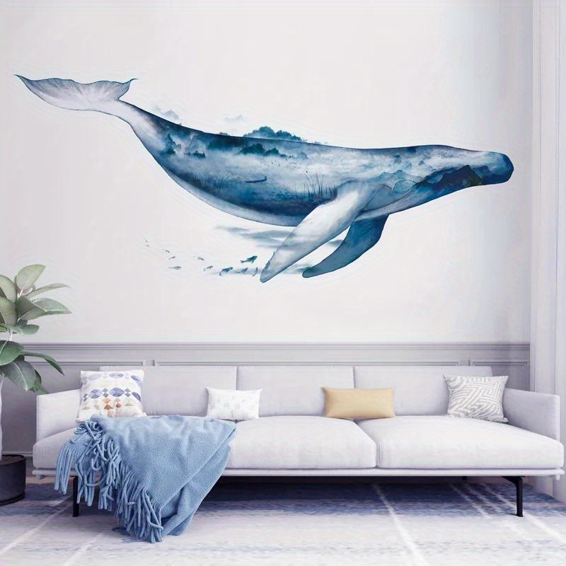 

1pc Artistic Vinyl Wall Decal, Watercolor Whale Decorative Mural, Self-adhesive Wall Art Sticker For Bedroom, Entryway, Living Room, Office, Porch, Background Wall Decor, Home Decoration