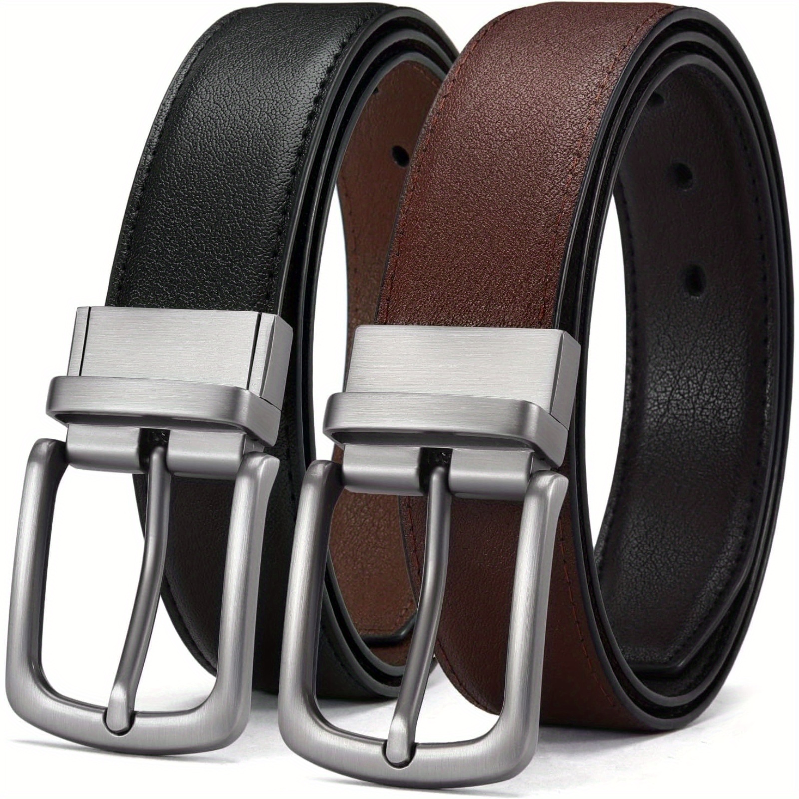 

Chaoren Couple Leather Reversible Belt For Men 1 3/8" For Dress Pants - 2 Styles In 1 Belt