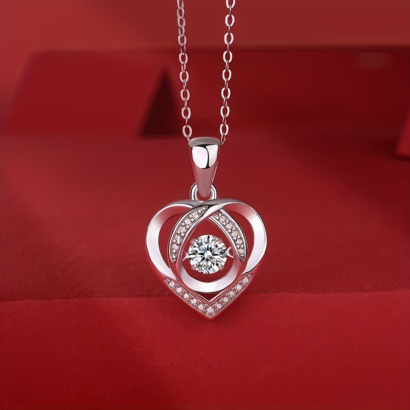 

925 Sterling Silver Hypoallergenic Heart Shaped Moissanite Inlaid Necklace - Elegant Classic Jewelry For Women, Valentines Day, , And Gift- - Synthetic Stone, Mosaic Material, Plated Necklace For