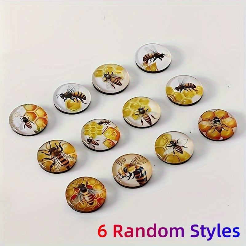 Bee Glass Magnet 6pcs Set - Decorative, Sturdy, Multipurpose, Suitable For Home And Office (6 Random Styles)