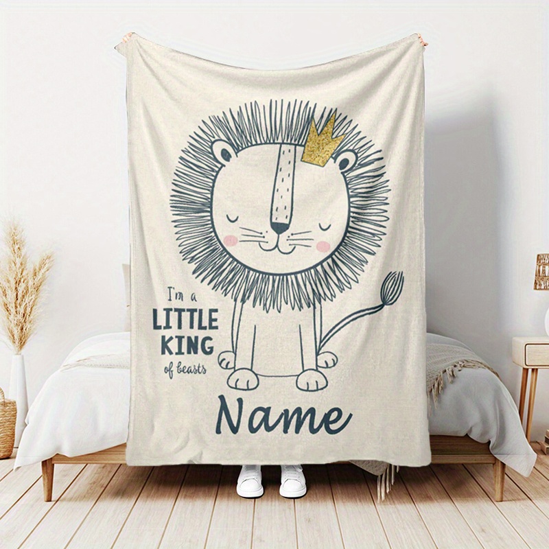 

1pc Custom Name Blankets, Personalized Cartoon Lion Flannel Blanket For Adult, Lightweight Throw Blanket For Bedroom Sofa, Birthday Valentines Day Gifts