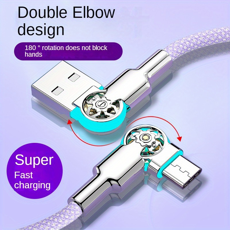 TEMU Double Bending Rotary Fast Charging Type-c Data Cable With Lamp Extension Cable Is Suitable For Iphone, Huawei Xiaomi Honor, Vivo, Redmi, Oppo