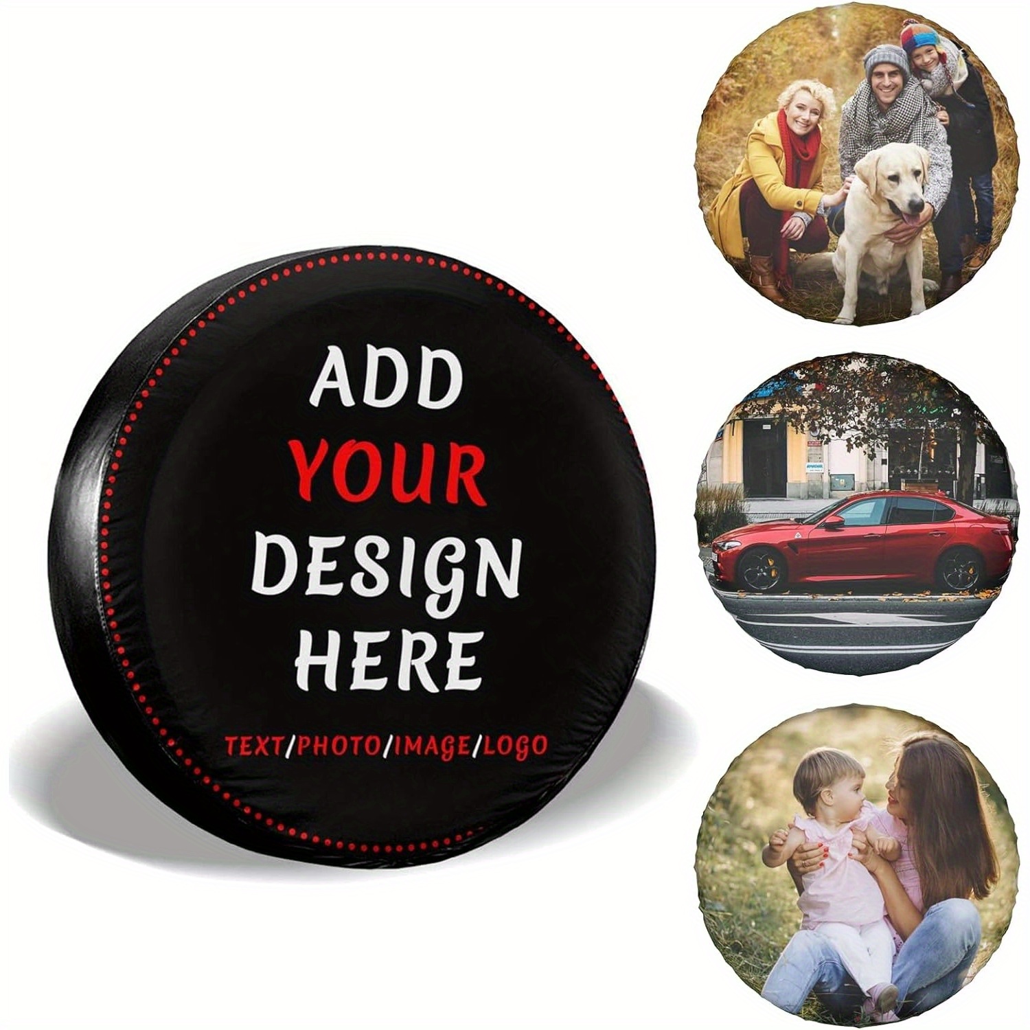 

Customizable Polyester Spare Tire Cover - Waterproof & Dust-proof Wheel Protector, Universal Fit For Trailers, Rvs, Suvs & Trucks, Personalize With Your Own Image