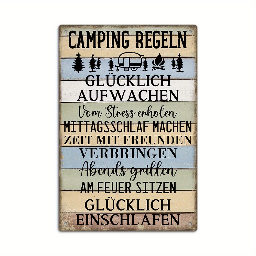 Image of Putuo Decor 1pc German Vintage Metal Sign, Camping Rules Recover From Stress Take A Spend Time , Wall Art Decor For Home Farmhouse Campground Campsite, Gift