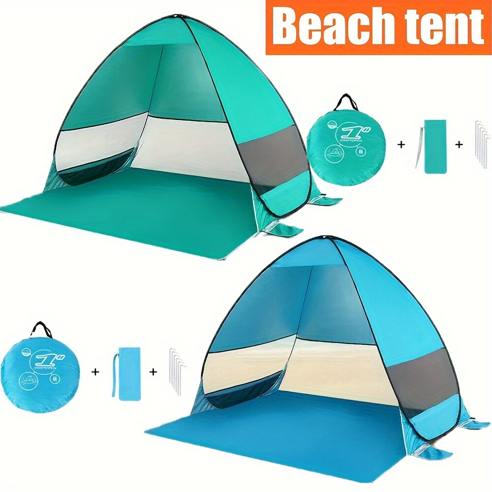 

Uv Protection Pop Up Beach Tent For 2-3 Persons, Triangle Shape With Zipper Closure, Normal Waterproof Nylon Fabric, Iron Bracket, Suitable For Ages 14+