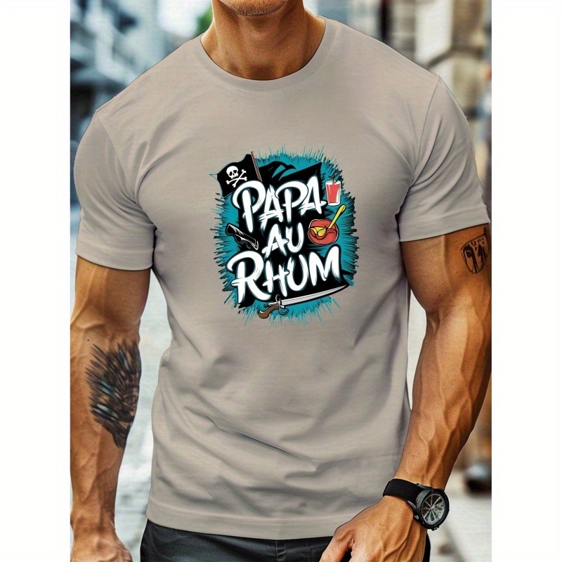 

Pirates Skull Rum Dad Print Men's Fashion Comfy Breathable T-shirt, New Casual Lightweight Top, Round Neck Short Sleeve Tee For Spring Summer Holiday Leisure Vacation Men's Clothing As Gift