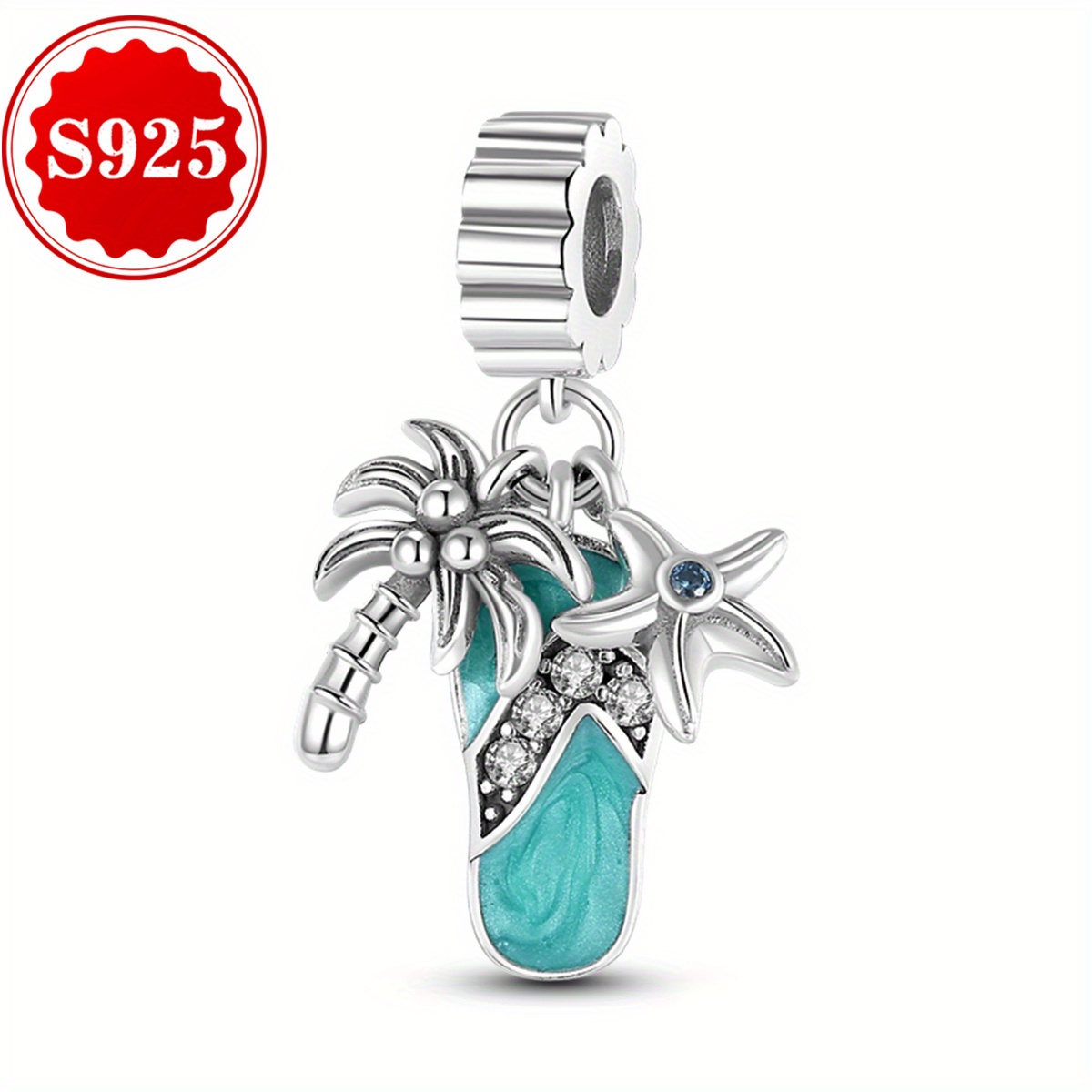S925 Sterling Silver Charm Summer Beach Coconut Tree Pendant, Fit for Bracelets & Necklaces