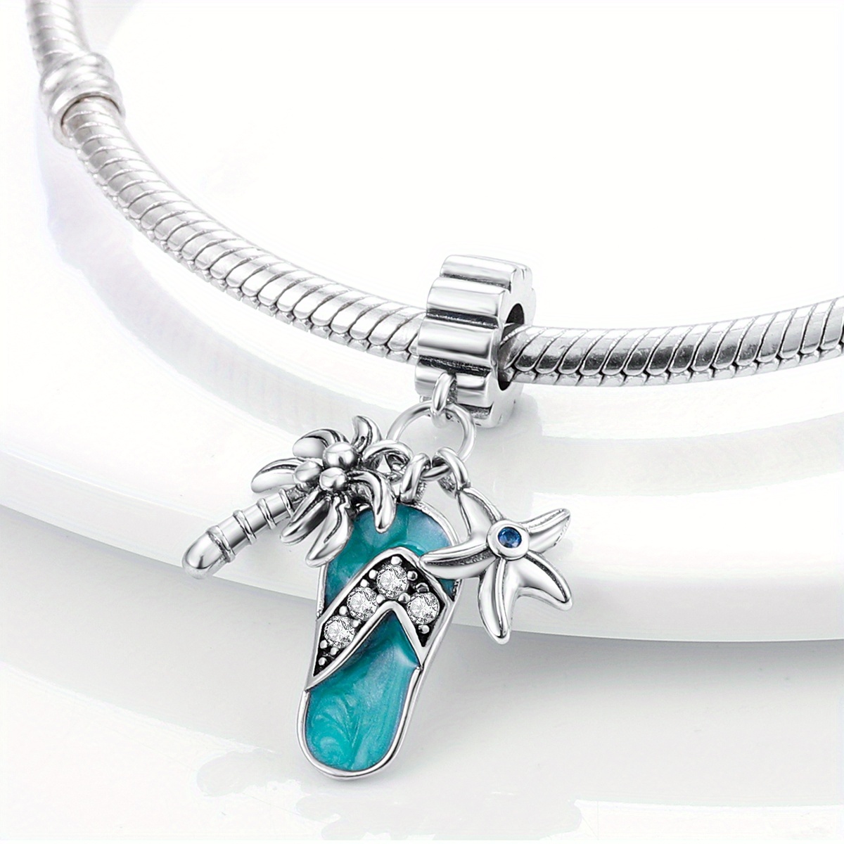 S925 Sterling Silver Charm Summer Beach Coconut Tree Pendant, Fit for Bracelets & Necklaces