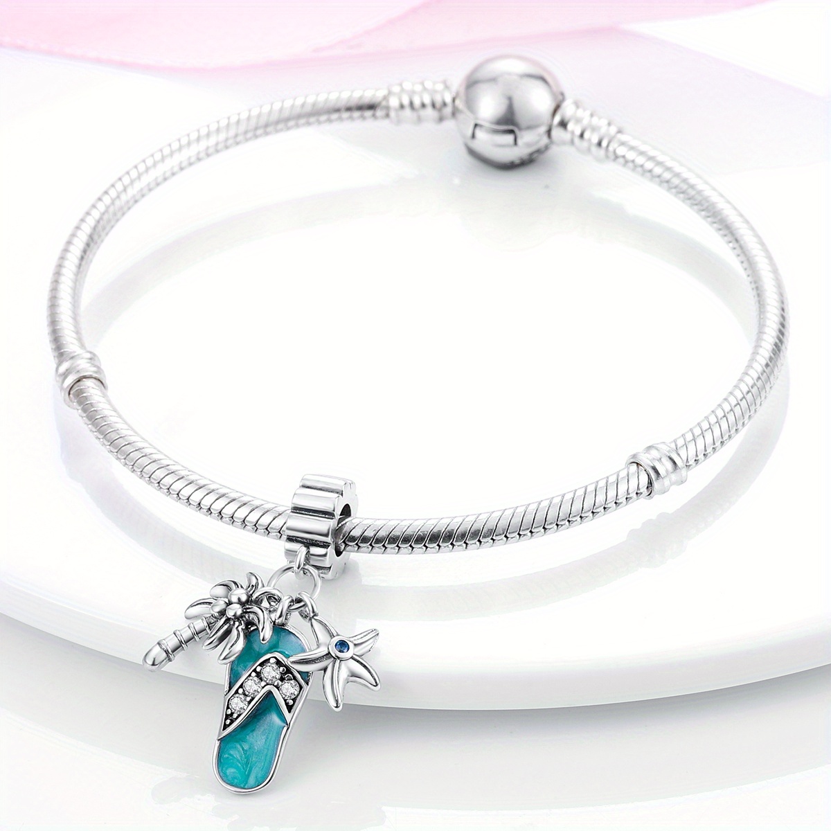 S925 Sterling Silver Charm Summer Beach Coconut Tree Pendant, Fit for Bracelets & Necklaces