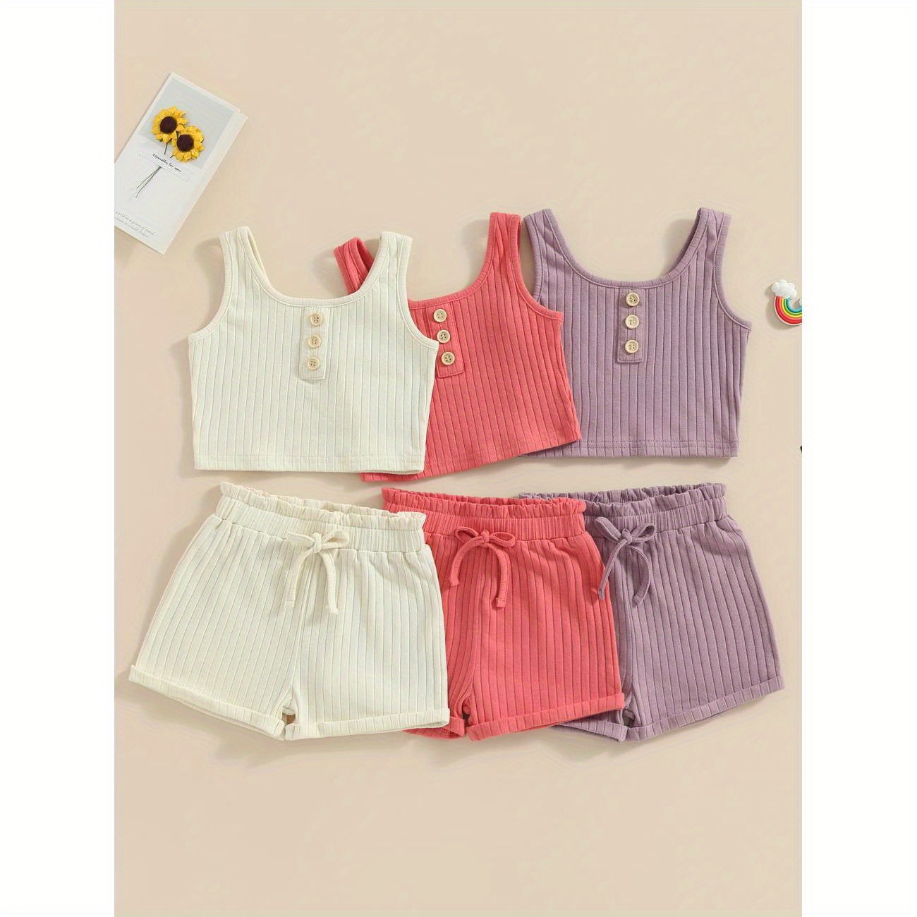 

Kid Girls Shorts Suit, Casual Sleeveless Knitting Vest Tops + Solid Color Drawstring Shorts