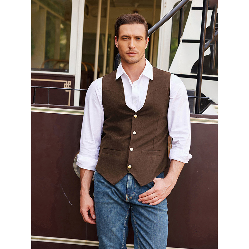 

Men's Suede Leather Suit Vest Casual Western Vest Jacket Slim Fit Vest Waistcoat