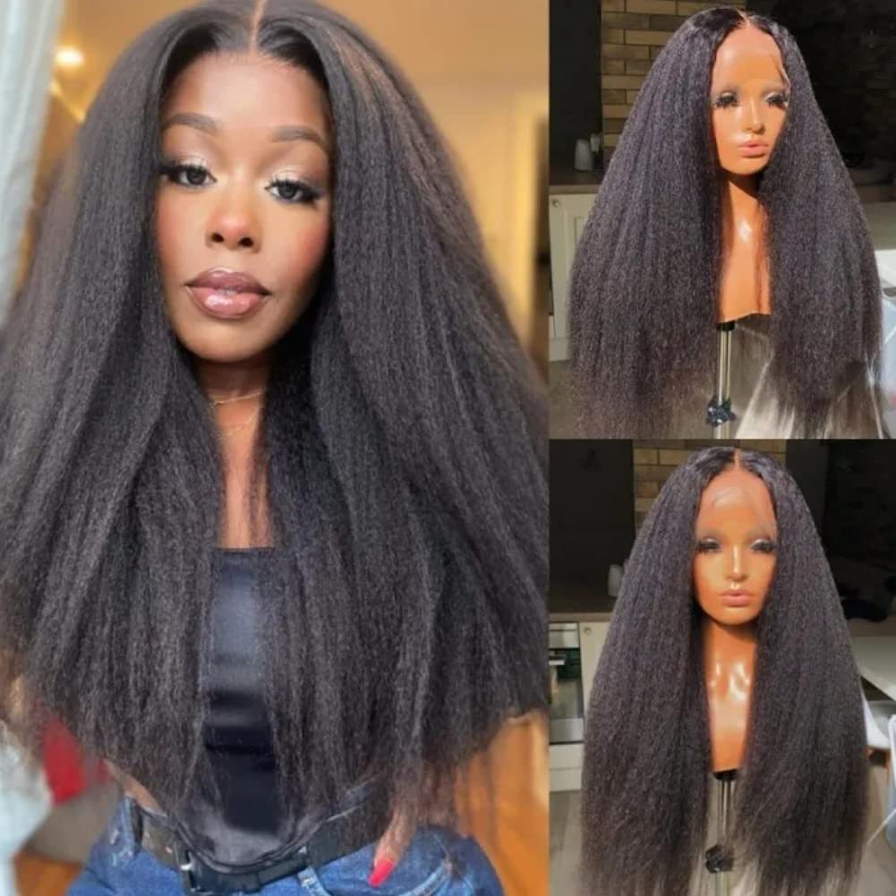 TEMU Glueless Wigs Human Hair Pre Plucked Pre Cut 6x6 Kinky Straight Hd Lace Closure Wigs Human Hair Kinky Straight Wig For Beginners 200% Density