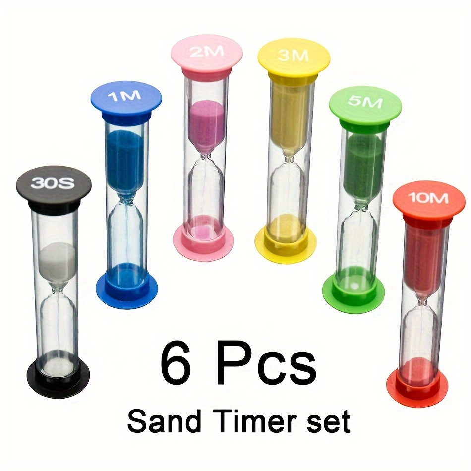 

6 Pcs Sand Timer Set - Durable Hourglass Timers, Various Time Intervals (30s/1m/2m/3m/5m/10m) - Power Supply Free, Ideal For Games, Classroom, Kitchen