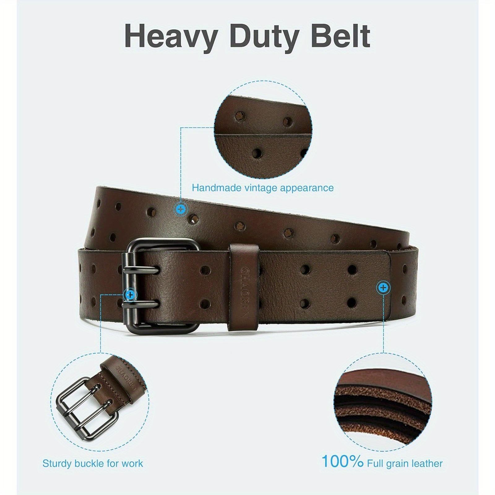 

Chaoren Leather Work Belt - 38mm Double Prong, Handmade And Durable